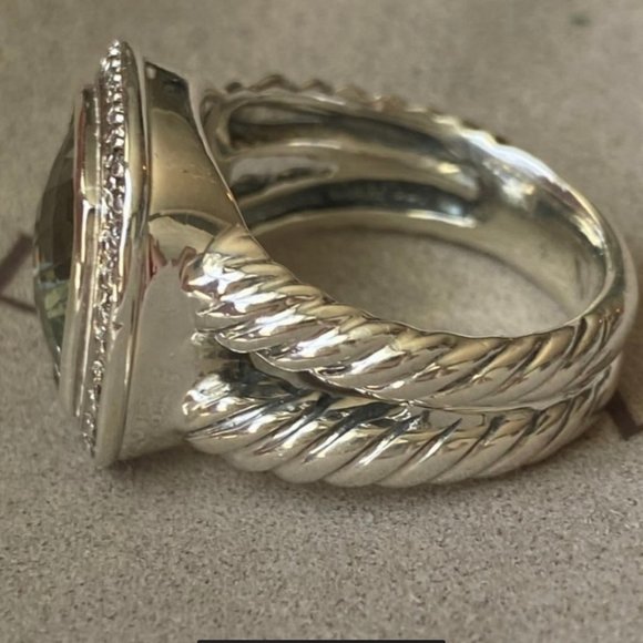 INCLUDES-PAPERWORK David Yurman 11mm Albion Prasiolite & Diamond Ring - Picture 8 of 12